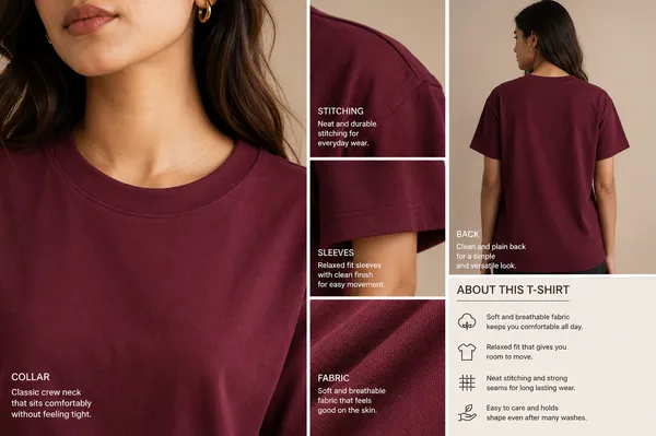 Maroon_240_GSM_Regular_Fit_T-Shirt_for_Women