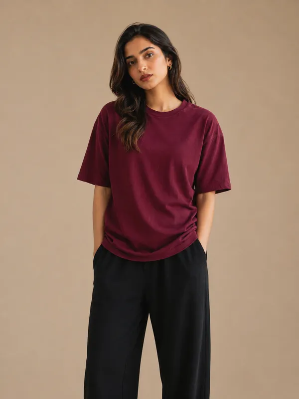 Maroon_240_GSM_Regular_Fit_T-Shirt_for_Women