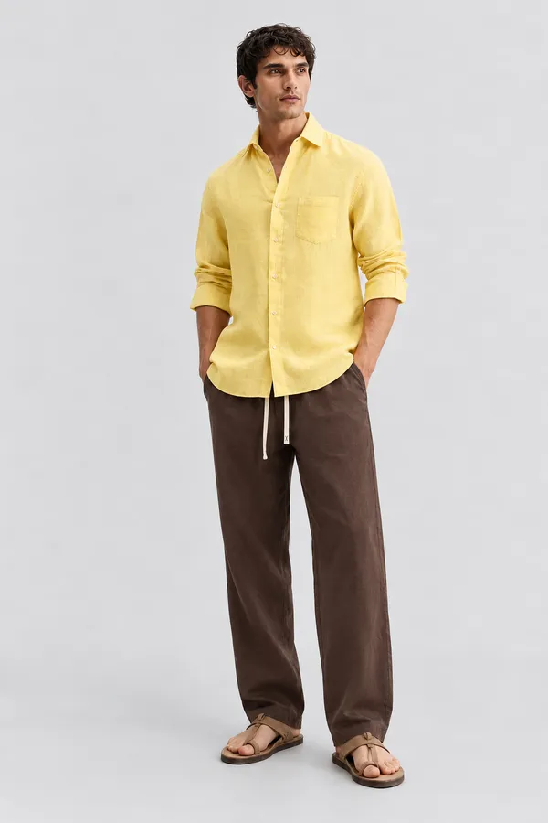 yellow_Linen_Relaxed_Fit_Shirt_and_trouser__for_Men