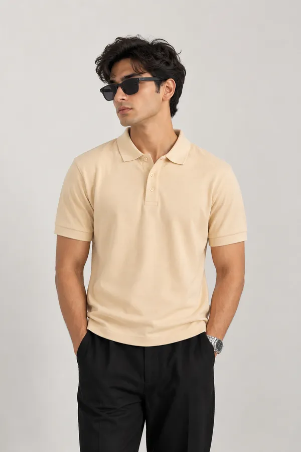 Beige_Knit_Polo_T-Shirt_for_Men