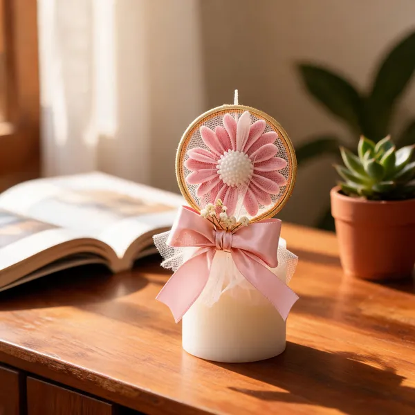 Daisy_Candle_White_Volet_Pink_Wine_Color