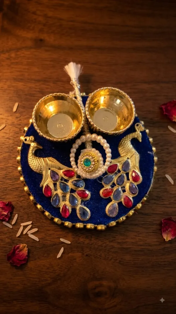 Velvet_Peacock_Design_Pooja_Thali_Set