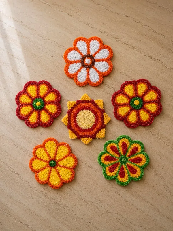 Handmade_Floral_Pattern_Textured_Coaster_Set