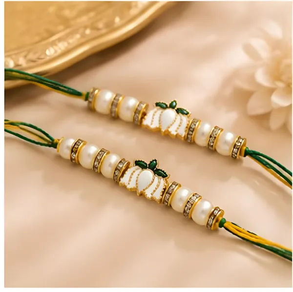 Green_And_Yellow_Thread_Pearl_Rakhi_Set_For_Brother