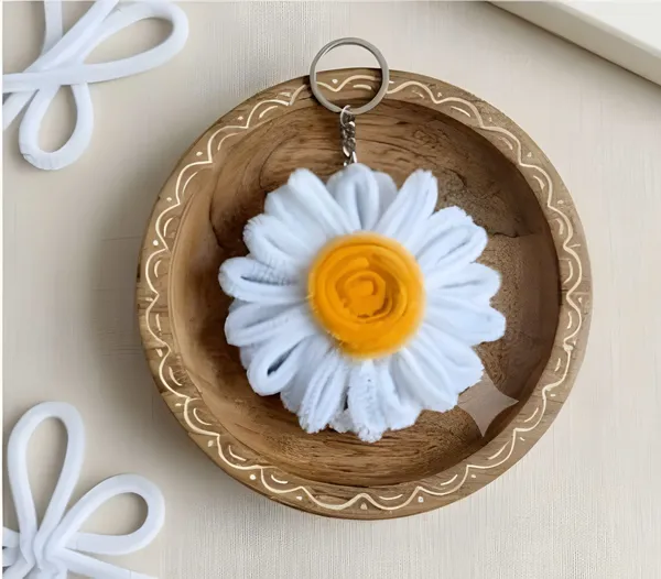 White_Fabric_Flower_Keychain_for_All