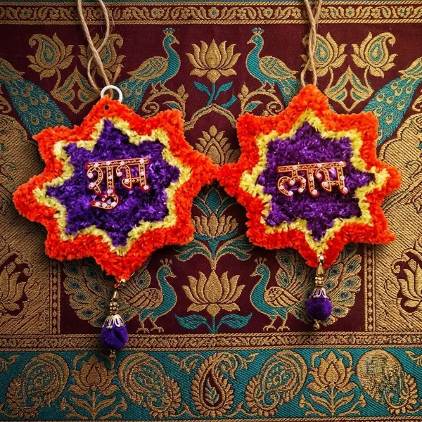 Woolen_Festive_Star_Pattern_Shubh_Labh_Wall_Hanging_Pack_Of_2