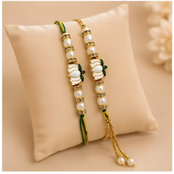 Green_And_Yellow_Thread_Pearl_Rakhi_Set_For_Brother
