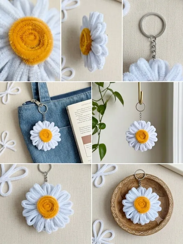 White_Fabric_Flower_Keychain_for_All