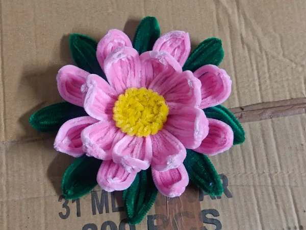 Fabric_Floral_Pink_Artificial_Flower_With_Green_Leaves