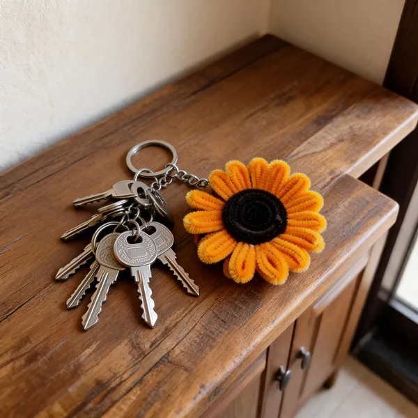 Yellow_Black_Woolen_Sunflower_Keyring_Pack_Of_3