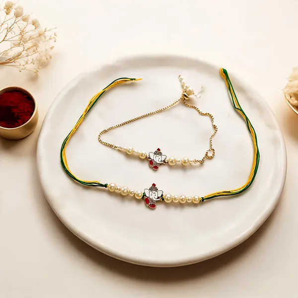 Yellow_Green_Alloy_Pearl_Ganesha_Rakhi_Pack_Of_2