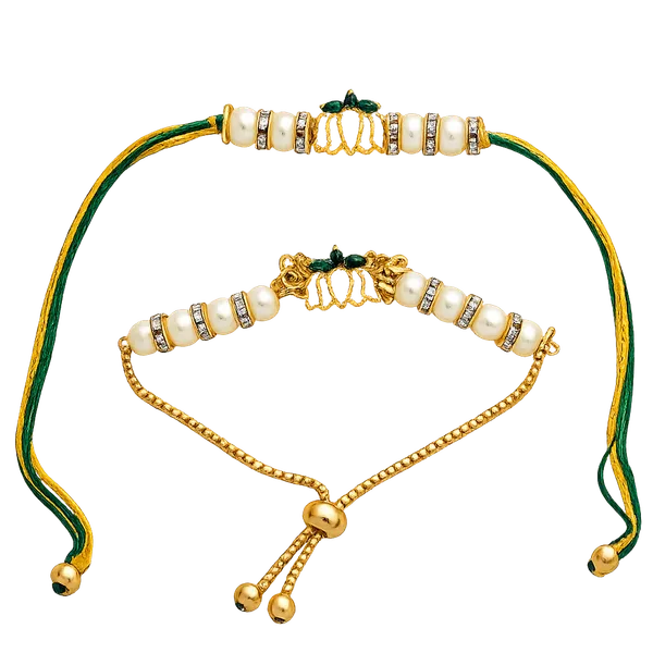 Green_And_Yellow_Thread_Pearl_Rakhi_Set_For_Brother