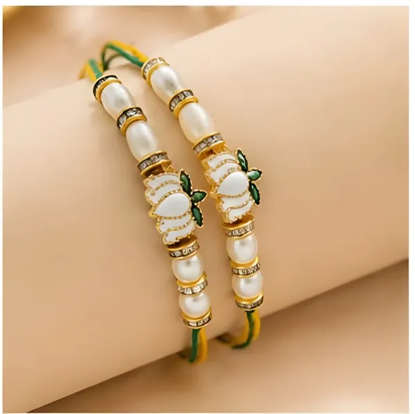 Green_And_Yellow_Thread_Pearl_Rakhi_Set_For_Brother