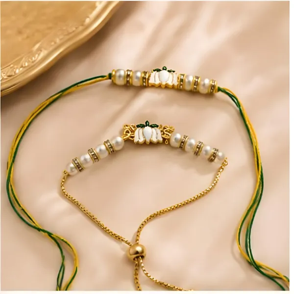 Green_And_Yellow_Thread_Pearl_Rakhi_Set_For_Brother