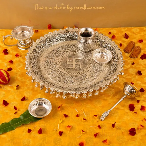 Silver-Plated_Brass_Floral_Pooja_Thali_Set