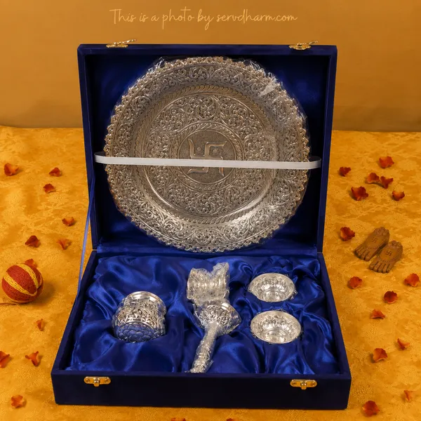 Silver-Plated_Brass_Floral_Pooja_Thali_Set