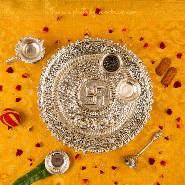 Silver-Plated_Brass_Floral_Pooja_Thali_Set