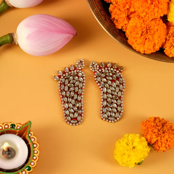 Fabric_&_Bead_Red_Lakshmi_Charan_For_Diwali_Puja_-_Pack_Of_2