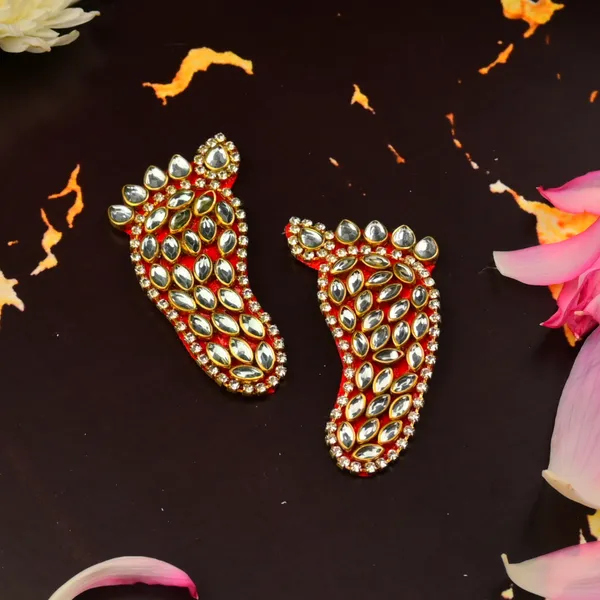 Fabric_&_Bead_Red_Lakshmi_Charan_For_Diwali_Puja_-_Pack_Of_2