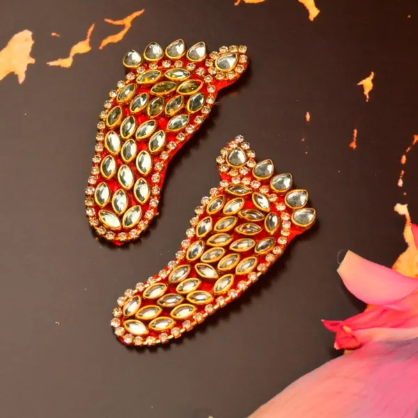 Fabric_&_Bead_Red_Lakshmi_Charan_For_Diwali_Puja_-_Pack_Of_2
