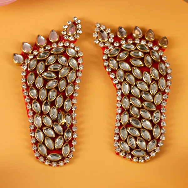 Fabric_&_Bead_Red_Lakshmi_Charan_For_Diwali_Puja_-_Pack_Of_2