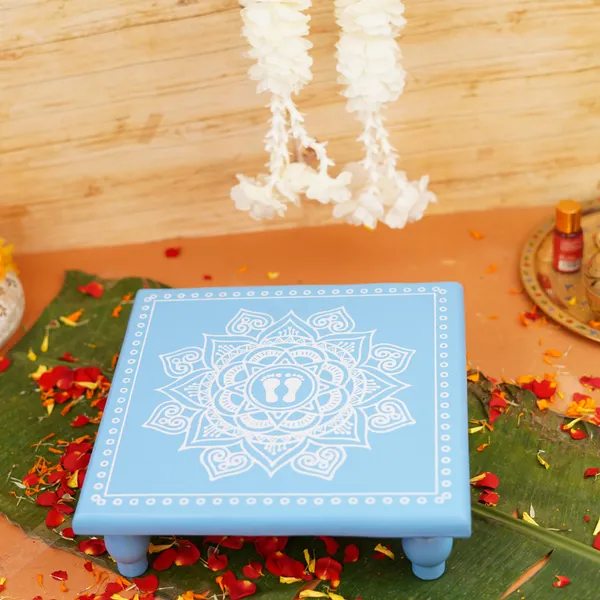 Light_Blue_Wood_Aipan_Lakshmi_Charan_Pooja_Chowki_11X11_Inch