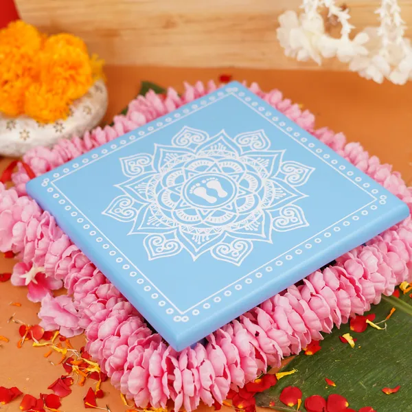 Light_Blue_Wood_Aipan_Lakshmi_Charan_Pooja_Chowki_11X11_Inch
