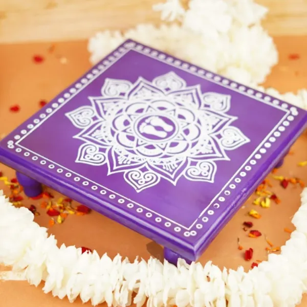 Wood_Aipan_Purple_Lakshmi_Charan_Pooja_Chowki_11X11_Inch
