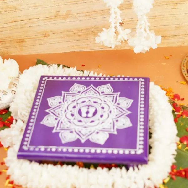 Wood_Aipan_Purple_Lakshmi_Charan_Pooja_Chowki_11X11_Inch