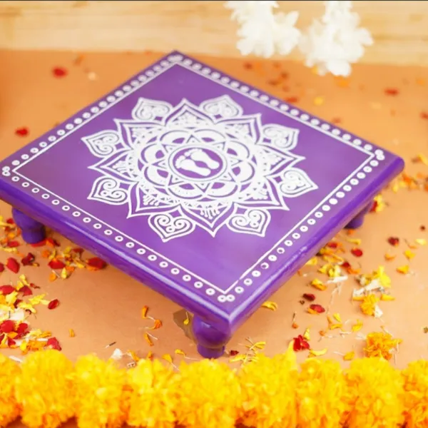 Wood_Aipan_Purple_Lakshmi_Charan_Pooja_Chowki_11X11_Inch