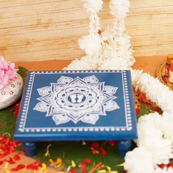 Aipan_Laxmi_Charan_Wood_Pooja_Chowki_11X11_Inch