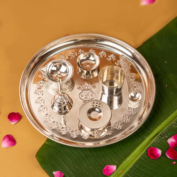 Brass_Silver-Plated_Mangal_Kalash_Thali_Set_10_Inch