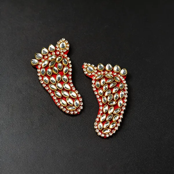 Fabric_&_Bead_Red_Lakshmi_Charan_For_Diwali_Puja_-_Pack_Of_2