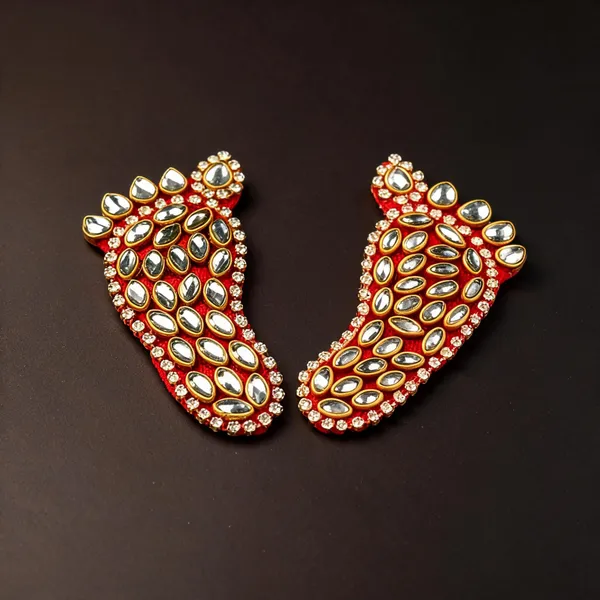 Fabric_&_Bead_Red_Lakshmi_Charan_For_Diwali_Puja_-_Pack_Of_2