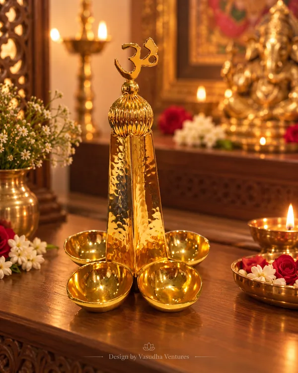 Metal_Traditional_Om_Design_Four_Bowl_Diya