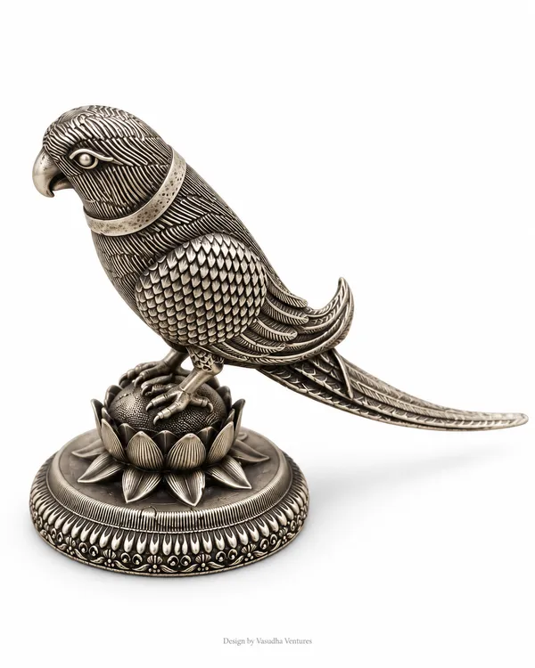 Metal_Gold_Tone_Traditional_Parrot_Lotus_Sculpture