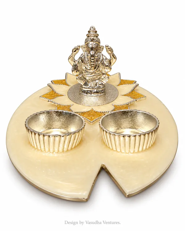 Cream_Traditional_Lotus_Ganesha_Pooja_Thali_Set