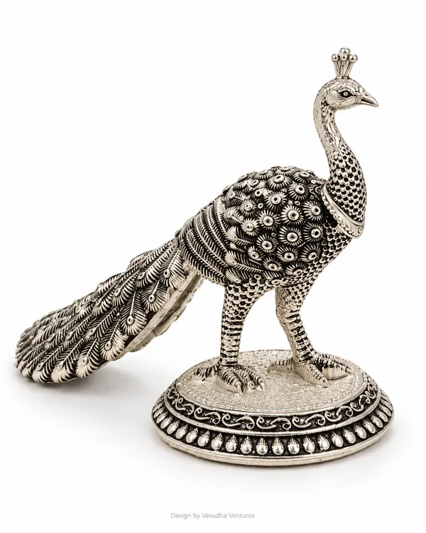 Metal_Silver_Tone_Ornate_Peacock_Showpiece