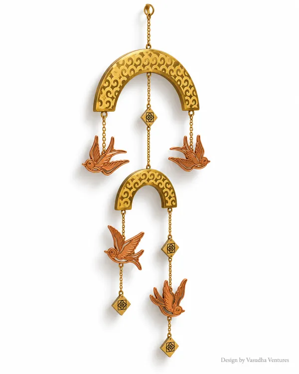 Metal_Gold_Copper_Tone_Scrollwork_Bird_Motif_Hanging_Decor