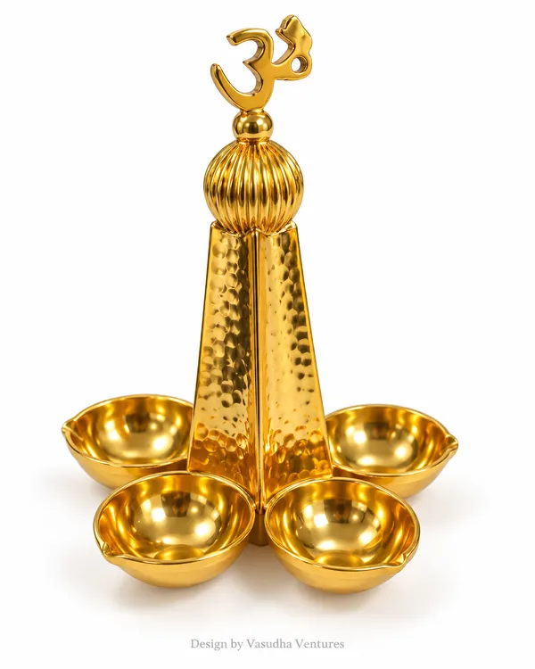 Metal_Traditional_Om_Design_Four_Bowl_Diya