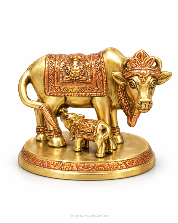 Gold_Tone_Traditional_Cow_And_Calf_Figurine