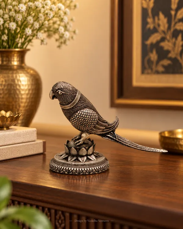 Metal_Gold_Tone_Traditional_Parrot_Lotus_Sculpture