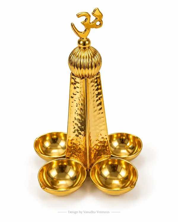 Metal_Traditional_Om_Design_Four_Bowl_Diya