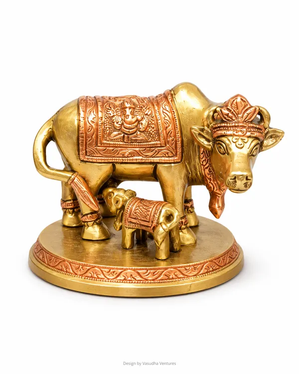 Gold_Tone_Traditional_Cow_And_Calf_Figurine
