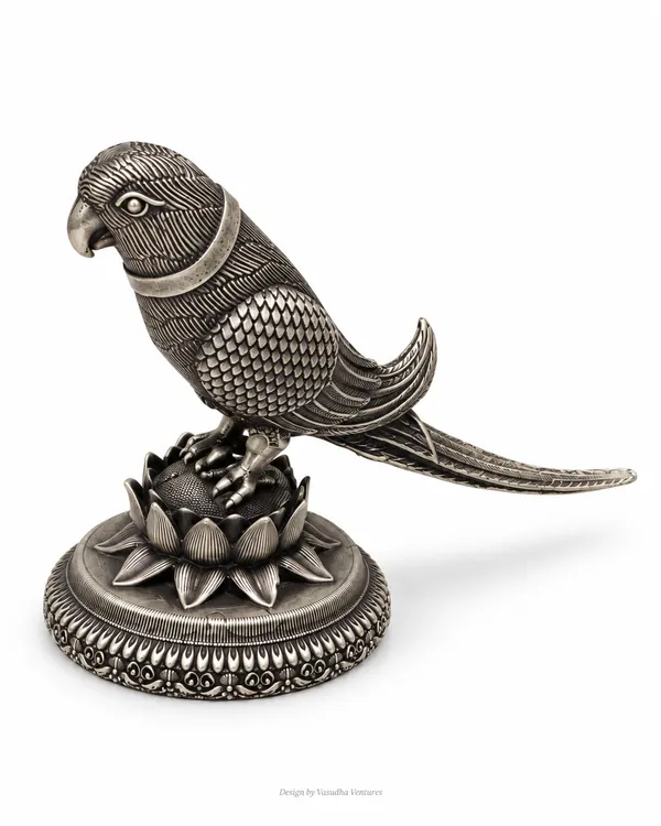 Metal_Gold_Tone_Traditional_Parrot_Lotus_Sculpture
