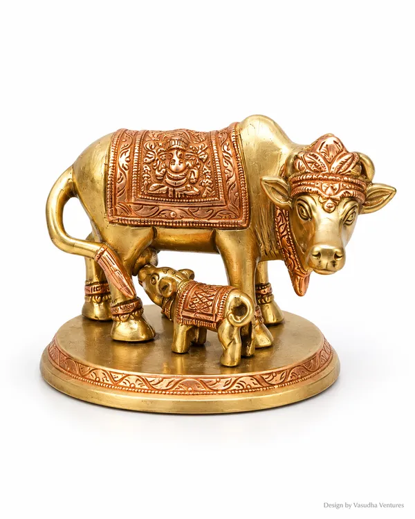 Gold_Tone_Traditional_Cow_And_Calf_Figurine