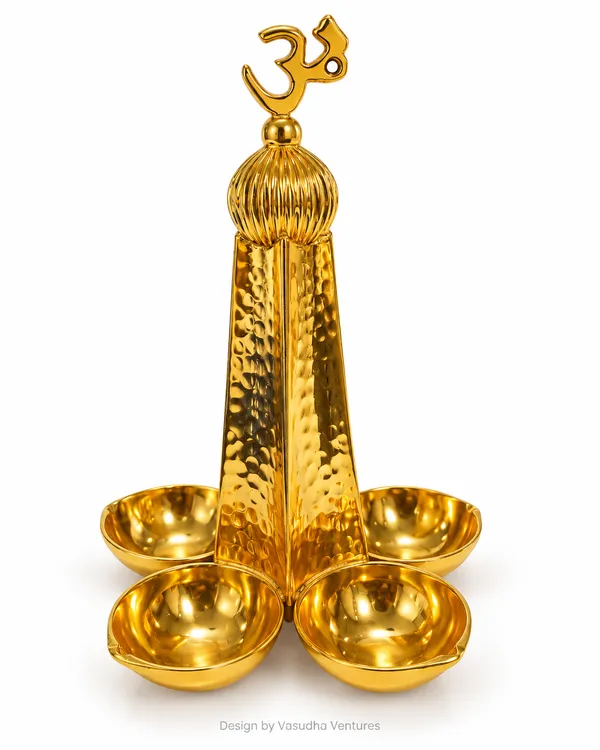 Metal_Traditional_Om_Design_Four_Bowl_Diya