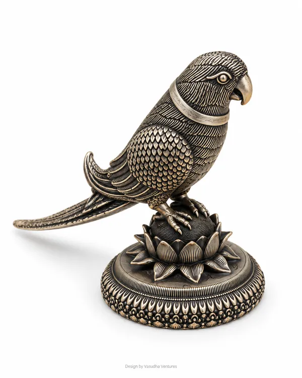 Metal_Gold_Tone_Traditional_Parrot_Lotus_Sculpture