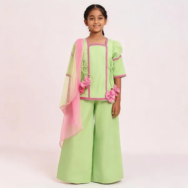 Green_Embellished_Kurta_Set_For_Girls