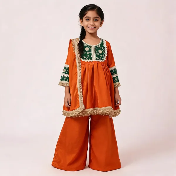 Orange_Velvet_Anarkali_Suit_Set_for_Girls